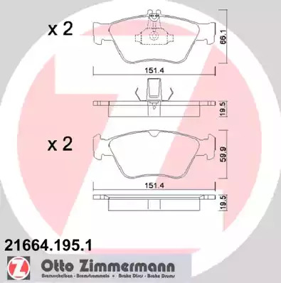 Комплект тормозных колодок ZIMMERMANN 21664.195.1 (21664, 21795)