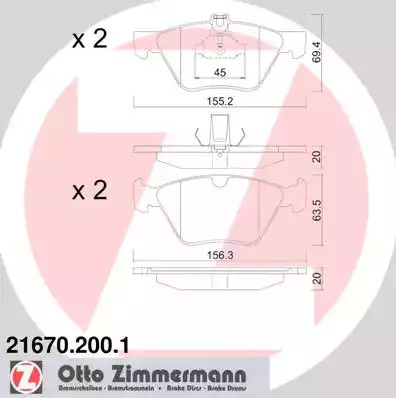 Комплект тормозных колодок ZIMMERMANN 21670.200.1 (21670, 21671, 21794)