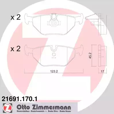 Комплект тормозных колодок ZIMMERMANN 21691.170.1 (21691, 21891)
