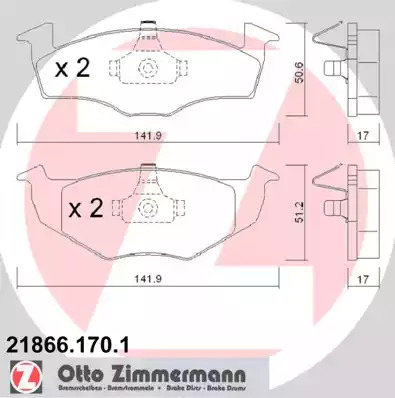 Комплект тормозных колодок ZIMMERMANN 21866.170.1 (21866, 21868)