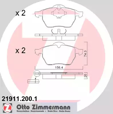 Комплект тормозных колодок ZIMMERMANN 21911.200.1 (20676, 21911)