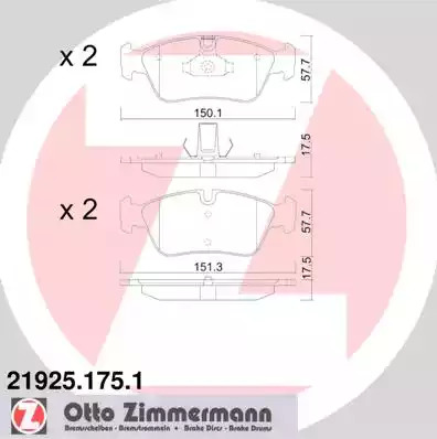 Комплект тормозных колодок ZIMMERMANN 21925.175.1 (21925, 21926)