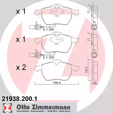 Комплект тормозных колодок ZIMMERMANN 21938.200.1 (20676, 21938, 21939)