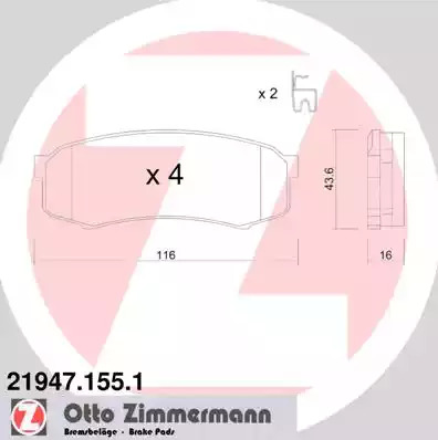 Комплект тормозных колодок ZIMMERMANN 21947.155.1 (21947)