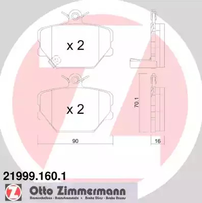 Комплект тормозных колодок ZIMMERMANN 21999.160.1 (21999, 23002)