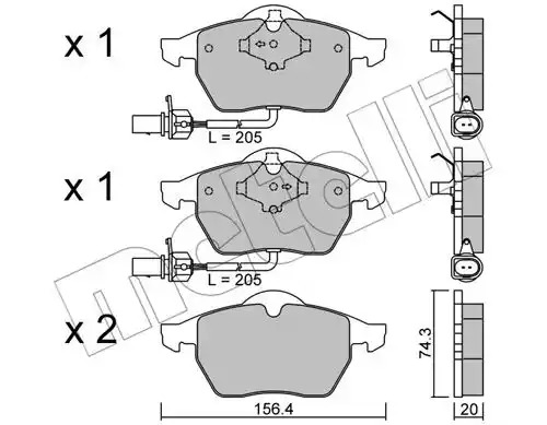 Комплект тормозных колодок METELLI 22-0181-3 (21938, 21939, 20676)