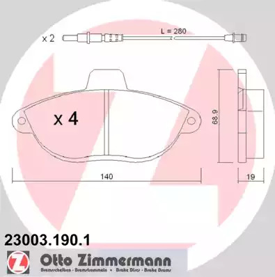 Комплект тормозных колодок ZIMMERMANN 23003.190.1 (23003, 23040, 23041)
