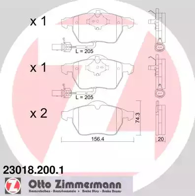 Комплект тормозных колодок ZIMMERMANN 23018.200.1 (20676, 23018, 23019)