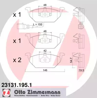 Комплект тормозных колодок ZIMMERMANN 23131.195.1 (21974, 23131, 23187)