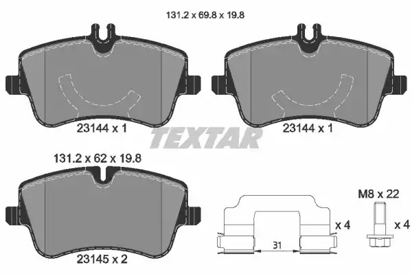 Комплект тормозных колодок TEXTAR 2314401 (23144, 23144 198  1 5, 23145, 7747D872)