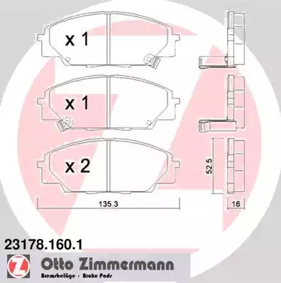 Комплект тормозных колодок ZIMMERMANN 23178.160.1 (23178, 23179, 23530, 23531)