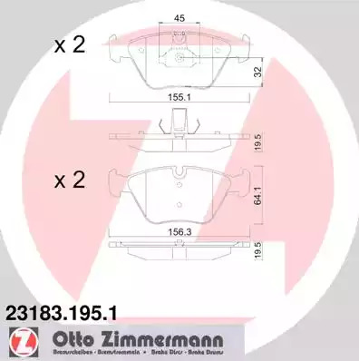 Комплект тормозных колодок ZIMMERMANN 23183.195.1 (21676, 23183)