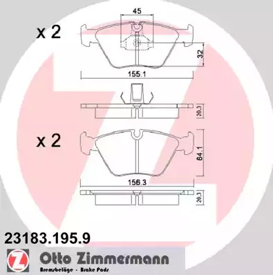 Комплект тормозных колодок ZIMMERMANN 23183.195.9 (21676, 23183)