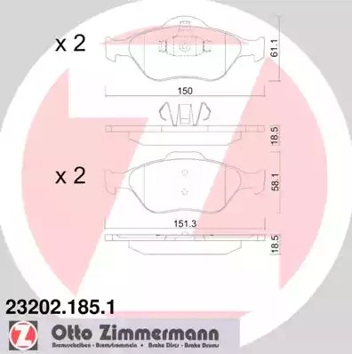 Комплект тормозных колодок ZIMMERMANN 23202.185.1 (23202, 23203)