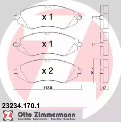 Комплект тормозных колодок ZIMMERMANN 23234.170.1 (23234, 23235, 23236)