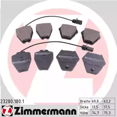 Комплект тормозных колодок ZIMMERMANN 23280.180.1 (23280, 23119, 23830, 23118)