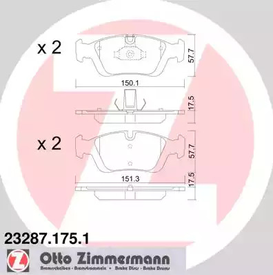 Комплект тормозных колодок ZIMMERMANN 23287.175.1 (21643, 21644, 23287, 23288)