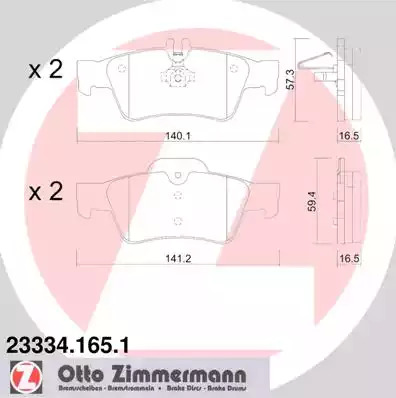Комплект тормозных колодок ZIMMERMANN 23334.165.1 (23334, 23335)