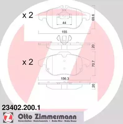 Комплект тормозных колодок ZIMMERMANN 23402.200.1 (23402, 23403, 23738)
