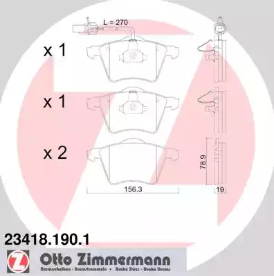 Комплект тормозных колодок ZIMMERMANN 23418.190.1 (23034, 23418, 23419)