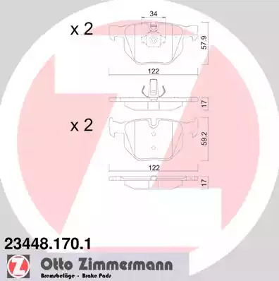 Комплект тормозных колодок ZIMMERMANN 23448.170.1 (23447, 23732)