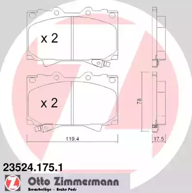 Комплект тормозных колодок ZIMMERMANN 23524.175.1 (23524, 23525)