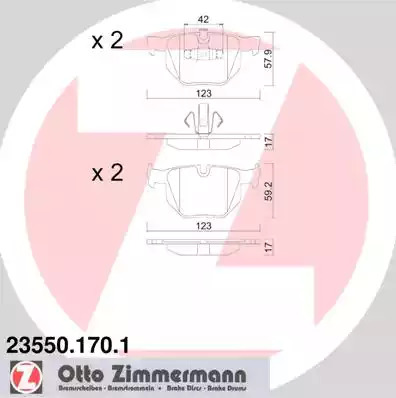 Комплект тормозных колодок ZIMMERMANN 23550.170.1 (23550, 23551)
