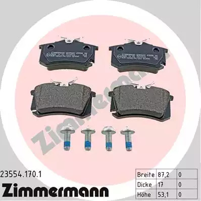 Комплект тормозных колодок ZIMMERMANN 23554.170.1 (20961, 23554)