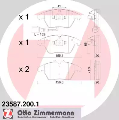 Комплект тормозных колодок ZIMMERMANN 23587.200.1 (23587, 23588, 23589)