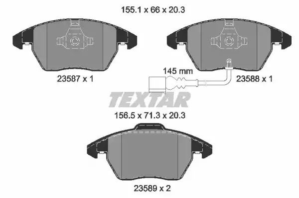 Комплект тормозных колодок TEXTAR 2358701 (23587, 23587 203  0 5, 23588, 23589, 8212D1107, 8212D1319, 8760D1107)