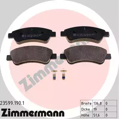 Комплект тормозных колодок ZIMMERMANN 23599.190.1 (22954, 23599, 24101)