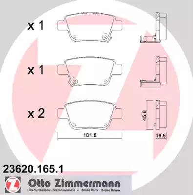 Комплект тормозных колодок ZIMMERMANN 23620.165.1 (23620, 23621, 23622)