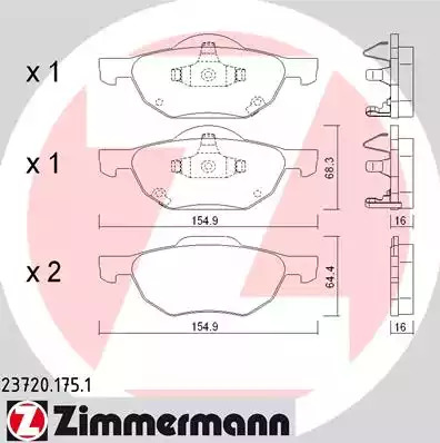 Комплект тормозных колодок ZIMMERMANN 23720.175.1 (23720, 24213, 24214)