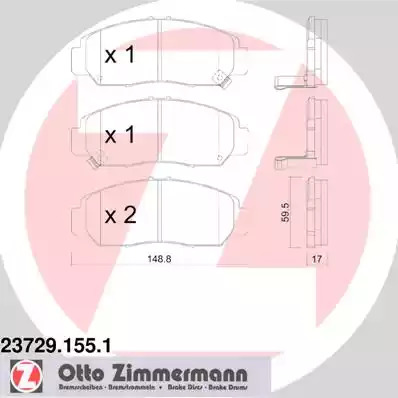 Комплект тормозных колодок ZIMMERMANN 23729.155.1 (23722, 23729, 24090, 24091)