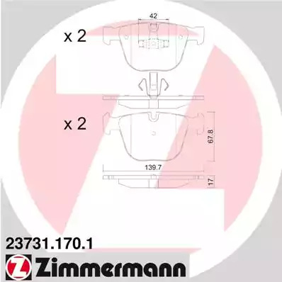 Комплект тормозных колодок ZIMMERMANN 23731.170.1 (23731, 24695)