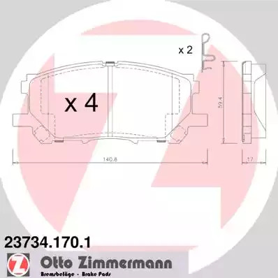 Комплект тормозных колодок ZIMMERMANN 23734.170.1 (23734, 23989)