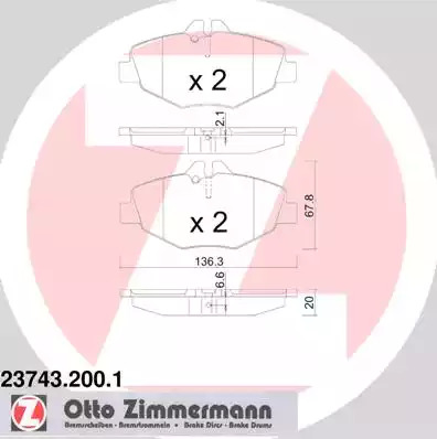 Комплект тормозных колодок ZIMMERMANN 23743.200.1 (23743, 23744)