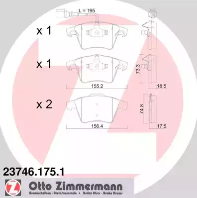 Комплект тормозных колодок ZIMMERMANN 23746.175.1 (23747, 23748, 23749)