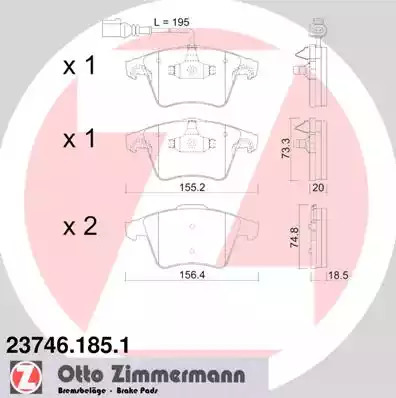 Комплект тормозных колодок ZIMMERMANN 23746.185.1 (23467, 23746, 23835)
