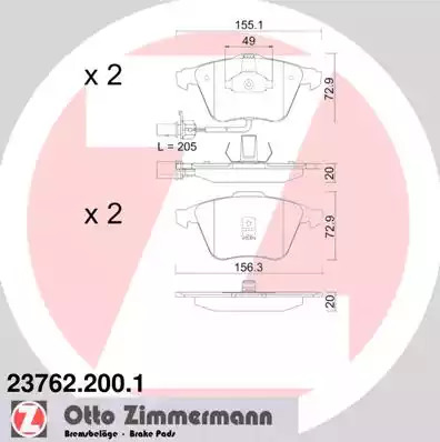 Комплект тормозных колодок ZIMMERMANN 23762.200.1 (23762, 23950)