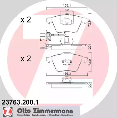Комплект тормозных колодок ZIMMERMANN 23763.200.1 (23763, 23801)