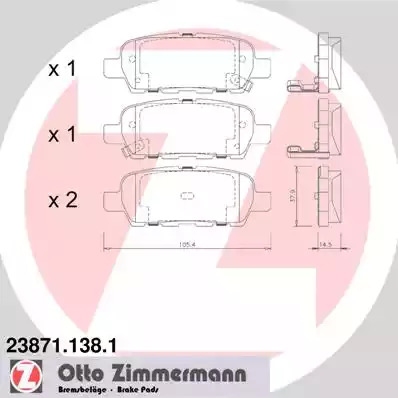 Комплект тормозных колодок ZIMMERMANN 23871.138.1 (23814, 23871, 23872, 24088)