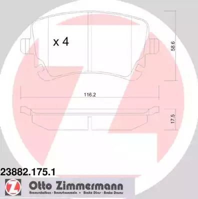 Комплект тормозных колодок ZIMMERMANN 23882.175.1 (23326, 23882)