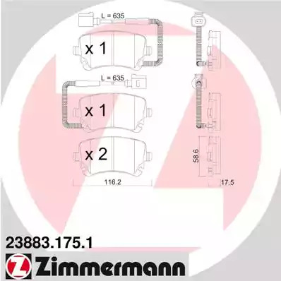Комплект тормозных колодок ZIMMERMANN 23883.175.1 (23326, 23882, 23883)