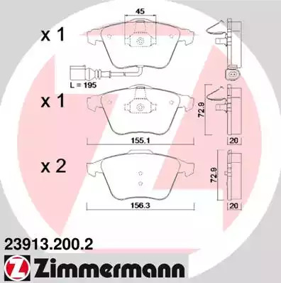 Комплект тормозных колодок ZIMMERMANN 23913.200.2 (23801, 23912, 23913)