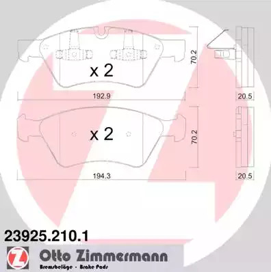 Комплект тормозных колодок ZIMMERMANN 23925.210.1 (23922, 23925)