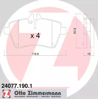 Комплект тормозных колодок ZIMMERMANN 24077.190.1 (24077)