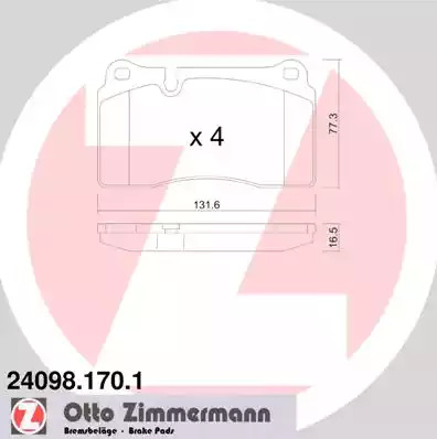 Комплект тормозных колодок ZIMMERMANN 24098.170.1 (24098)