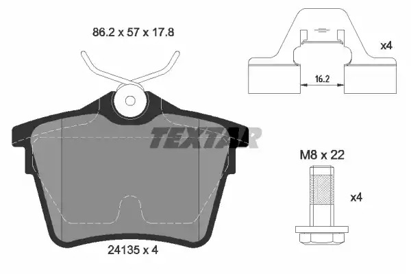 Комплект тормозных колодок TEXTAR 2413501 (24135, 24135 178  1 4, 8685D1486)