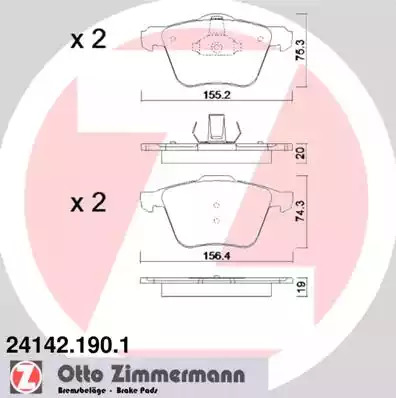 Комплект тормозных колодок ZIMMERMANN 24142.190.1 (24142, 24521)